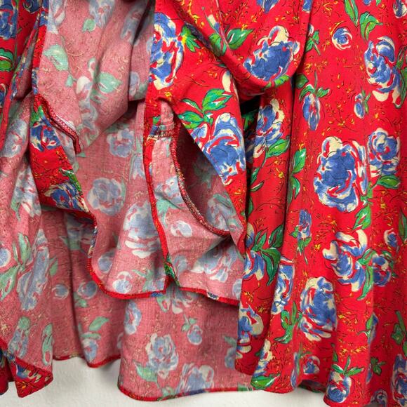 Zara | Red Floral Print Long Sleeve V-neck Crossover Mini Romper Dress - Picture 10 of 13